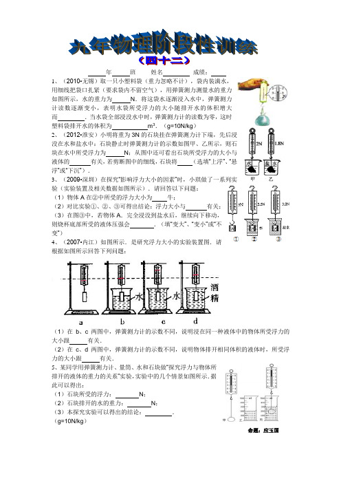 九年物理阶段性训练四十二