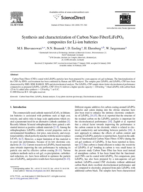 Synthesis and characterization of Carbon Nano FiberLiFePO4 composites for Li-ion batteries