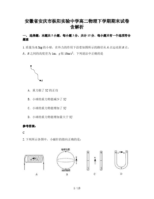 安徽省安庆市枞阳实验中学高二物理下学期期末试卷含解析