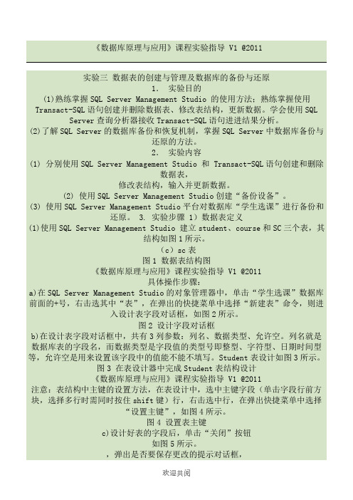 实验三 数据表格模板的创建与管理及数据库的备份与还原.