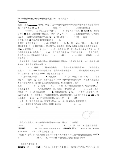 泰安市博文中学小升初数学模拟试题及答案套