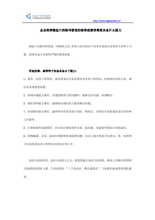 企业培养精益六西格玛管理的绿带或黑带需要具备什么能力