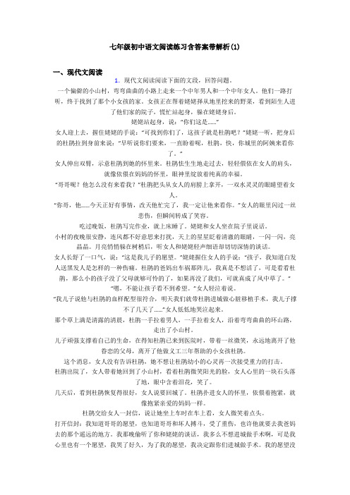 七年级初中语文阅读练习含答案带解析(1)