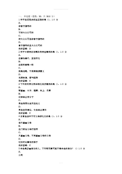 2016超星口才艺术与社交礼仪期末考试满分答案