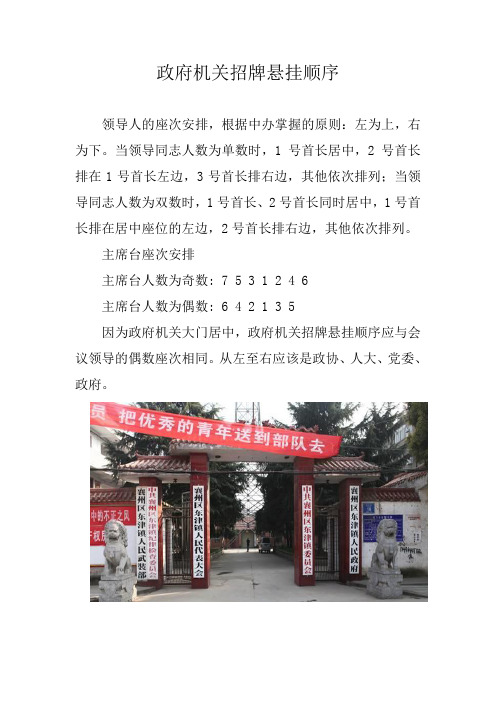 机关招牌悬挂顺序