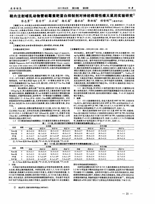 鞘内注射哺乳动物雷帕霉素靶蛋白抑制剂对神经病理性痛大鼠的实验研究