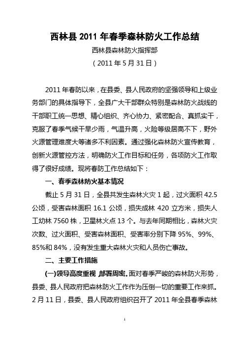 西林县2011年森林防火工作总结