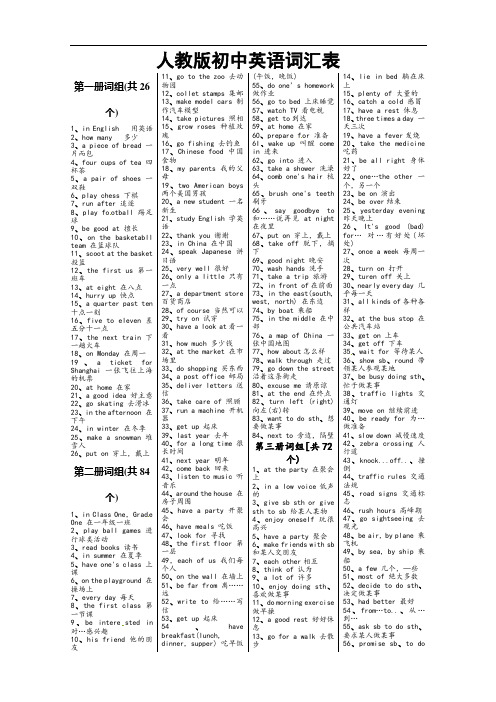 人教版初中英语词组汇总表(1-5册)