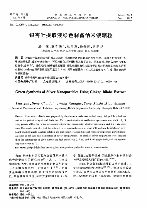 银杏叶提取液绿色制备纳米银颗粒