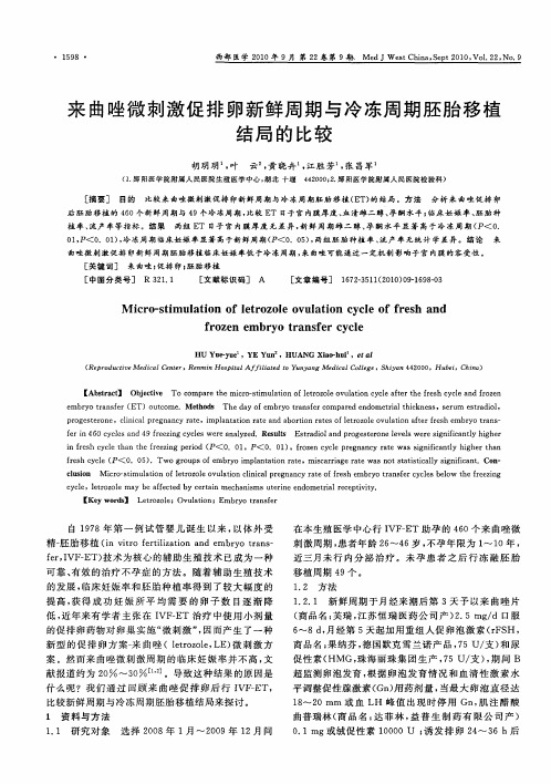 来曲唑微刺激促排卵新鲜周期与冷冻周期胚胎移植结局的比较
