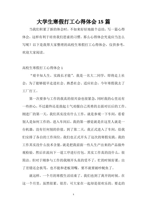 大学生寒假打工心得体会15篇