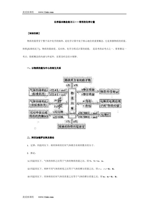 化学基本概念复习三――常用的化学计量