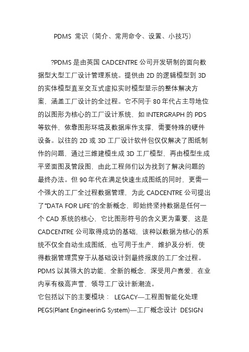 pdms 常识(简介常用命令设置小技巧)