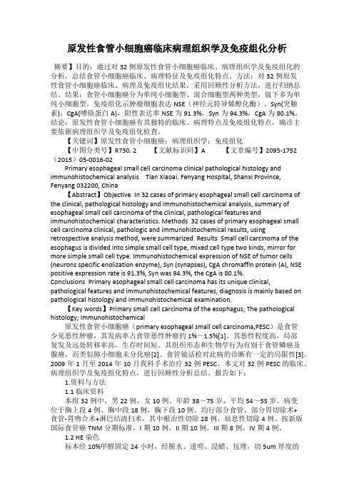 原发性食管小细胞癌临床病理组织学及免疫组化分析