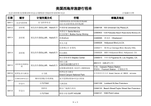 赴美签证行程单