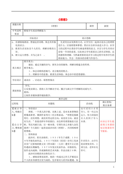 山东省济南市六年级语文下册1理想教案鲁教版五四制