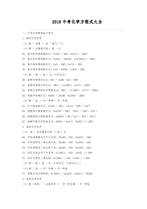 中考化学方程式大全