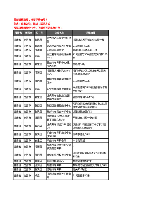 新版甘肃省定西市汽车保养企业公司商家户名录单联系方式地址大全87家