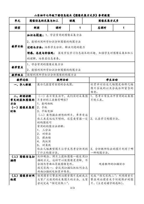 山东初中七年级下册信息技术《图像采集方式多》教案