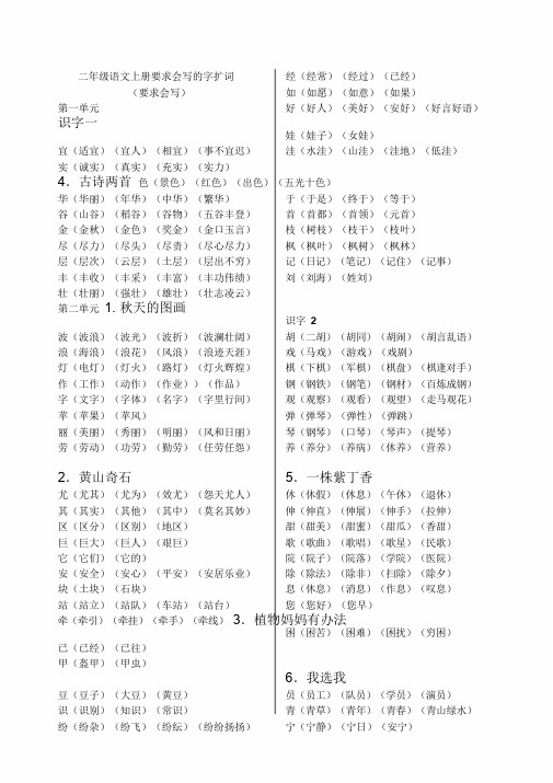 人教版二年级语文上册会写地字扩词