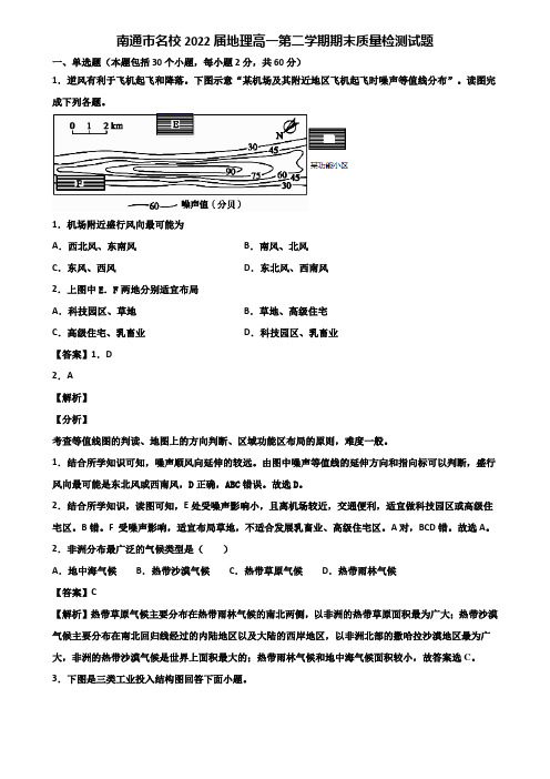 南通市名校2022届地理高一第二学期期末质量检测试题含解析