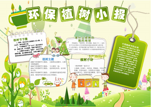 绿色清新卡通环保植树节电子小报手抄报A4横排可任意编辑word模板