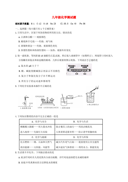 山东省高青县第三中学2020届九年级化学下学期二模试题