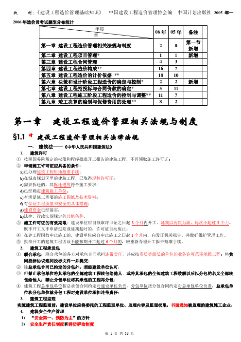 全国造价员资格考试《工程造价基础知识》教材重点