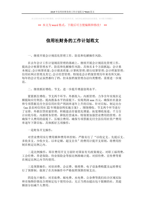 2019年信用社财务的工作计划范文-word范文 (2页)