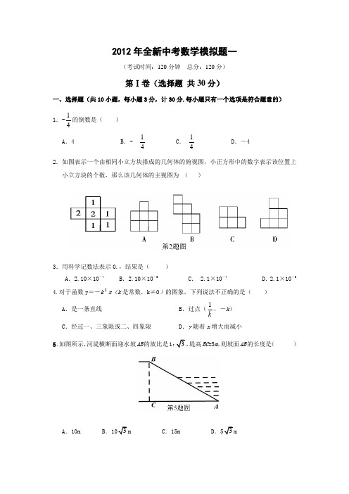 2012年全新中考数学模拟题一