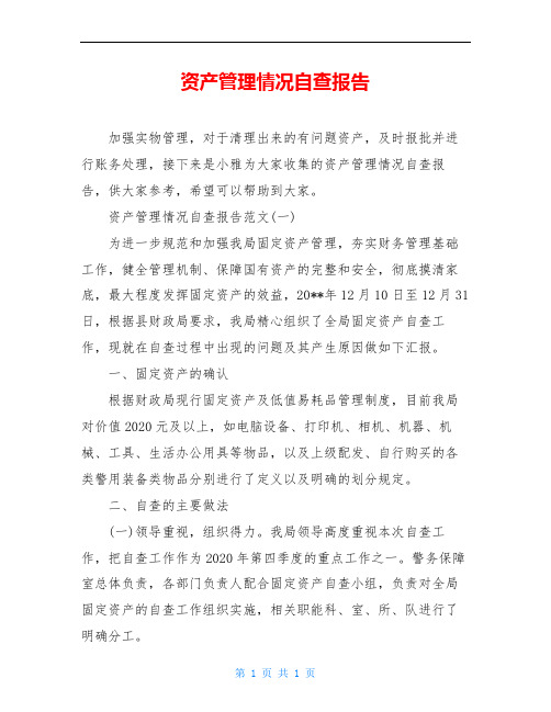 资产管理情况自查报告