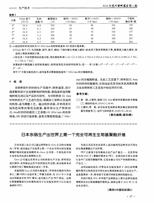 日本东丽生产出世界上第一个完全可再生生物基聚酯纤维