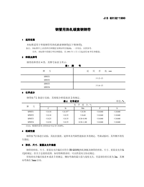JIS G3132-1990钢管用热轧碳素钢带