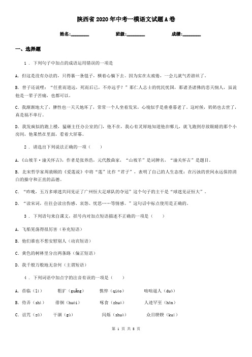 陕西省2020年中考一模语文试题A卷