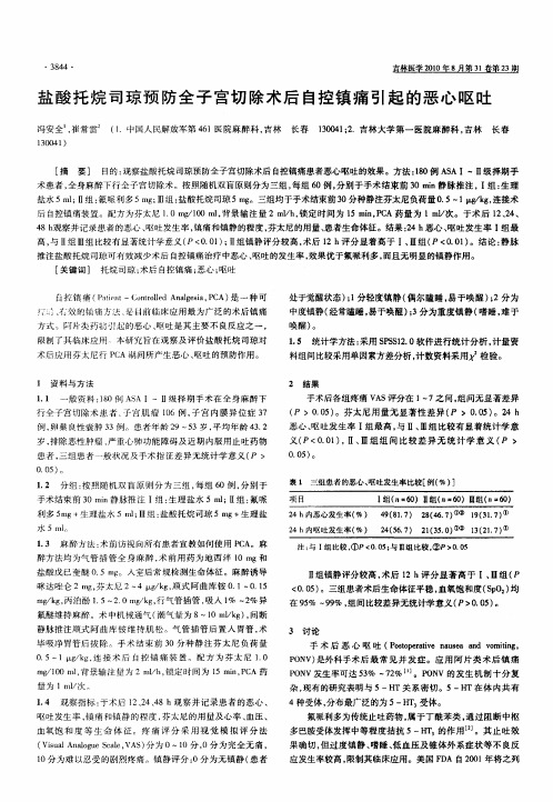 盐酸托烷司琼预防全子宫切除术后自控镇痛引起的恶心呕吐