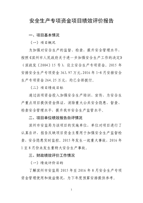 安全生产专项资金项目绩效评价报告