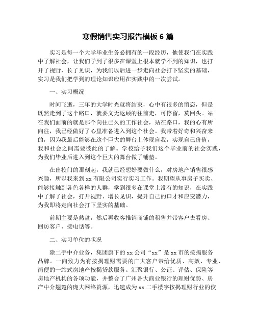 寒假销售实习报告模板6篇