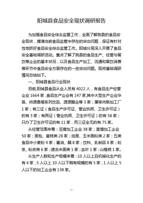 阳城县食品安全现状调研报告
