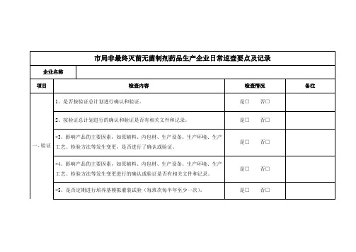 市局非最终灭菌无菌制剂药品生产企业日常巡查要点及记录