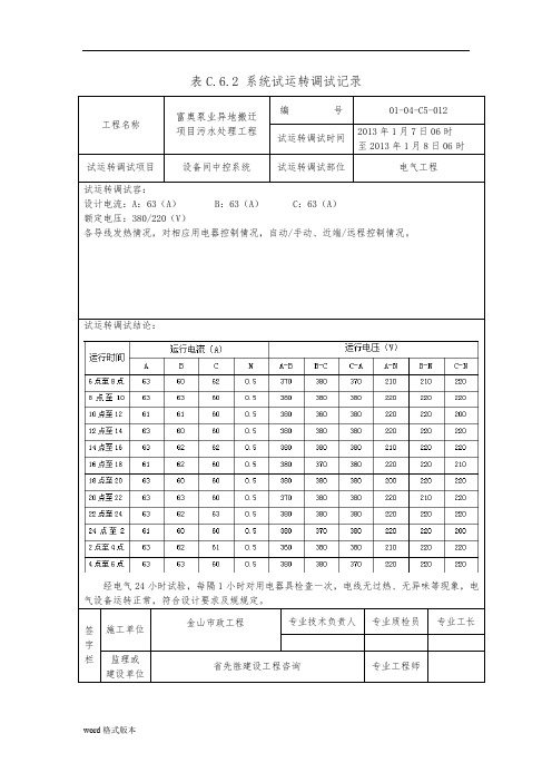 表c.6.2系统试运转调试记录文本