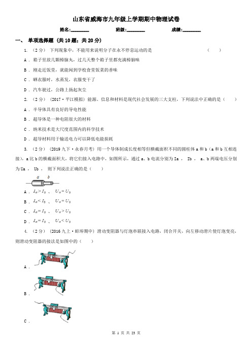 山东省威海市九年级上学期期中物理试卷