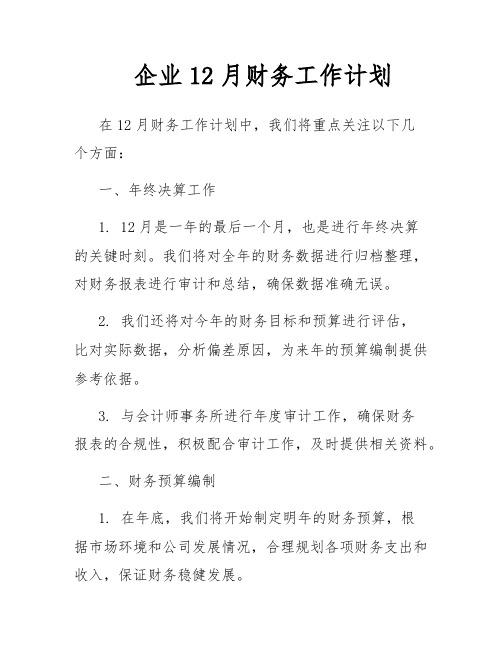 企业12月财务工作计划
