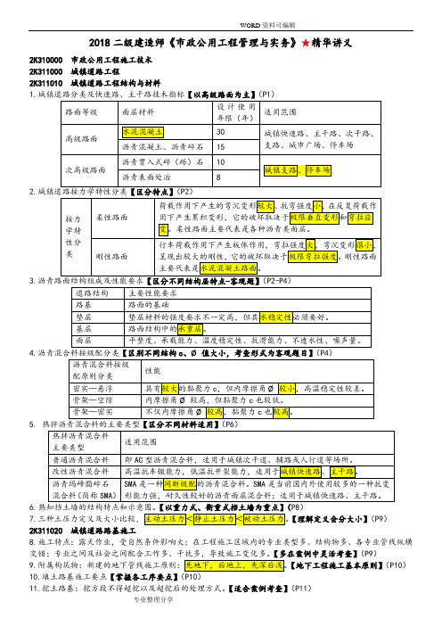 2018年二级建造师《市政公用工程管理及实务》精华讲义