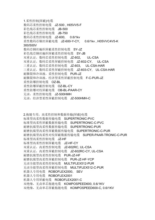 电缆型号名称对照