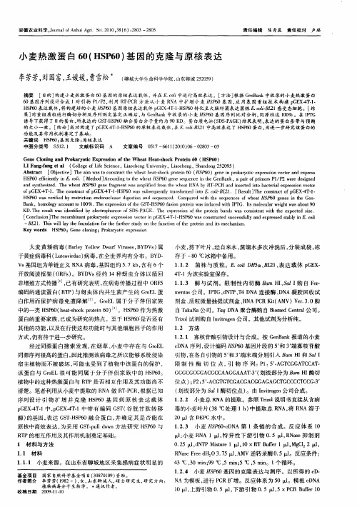 小麦热激蛋白60(HSP60)基因的克隆与原核表达