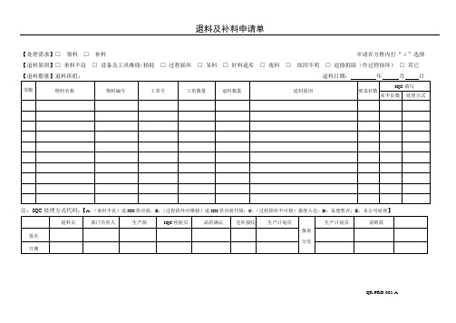 退料及补料申请单-模板(可修改)