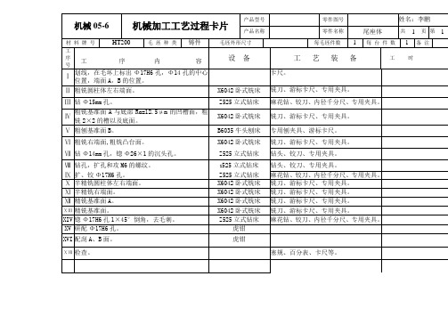 尾座体 机械加工工艺过程卡片