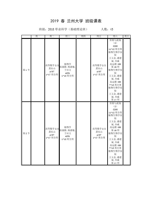 2019 春 兰州大学 班级课表.doc