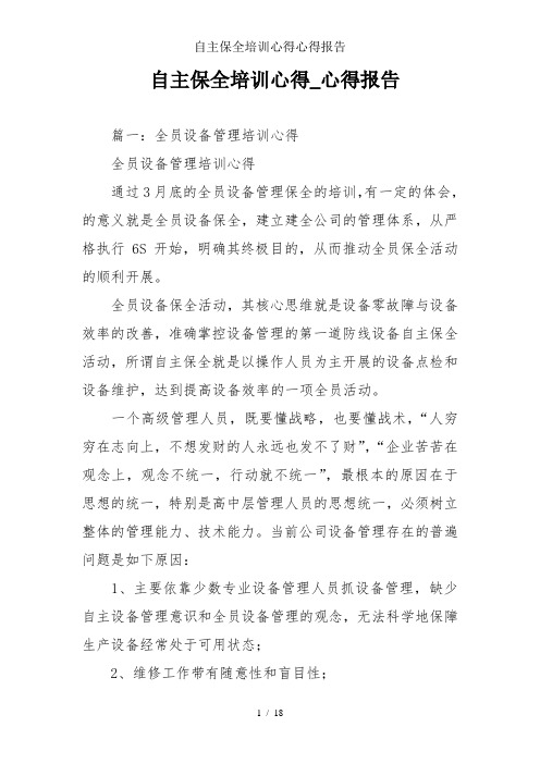 自主保全培训心得心得报告