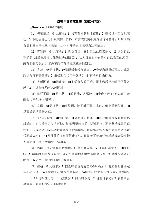 汉密尔顿抑郁量表(HAMD-17项)